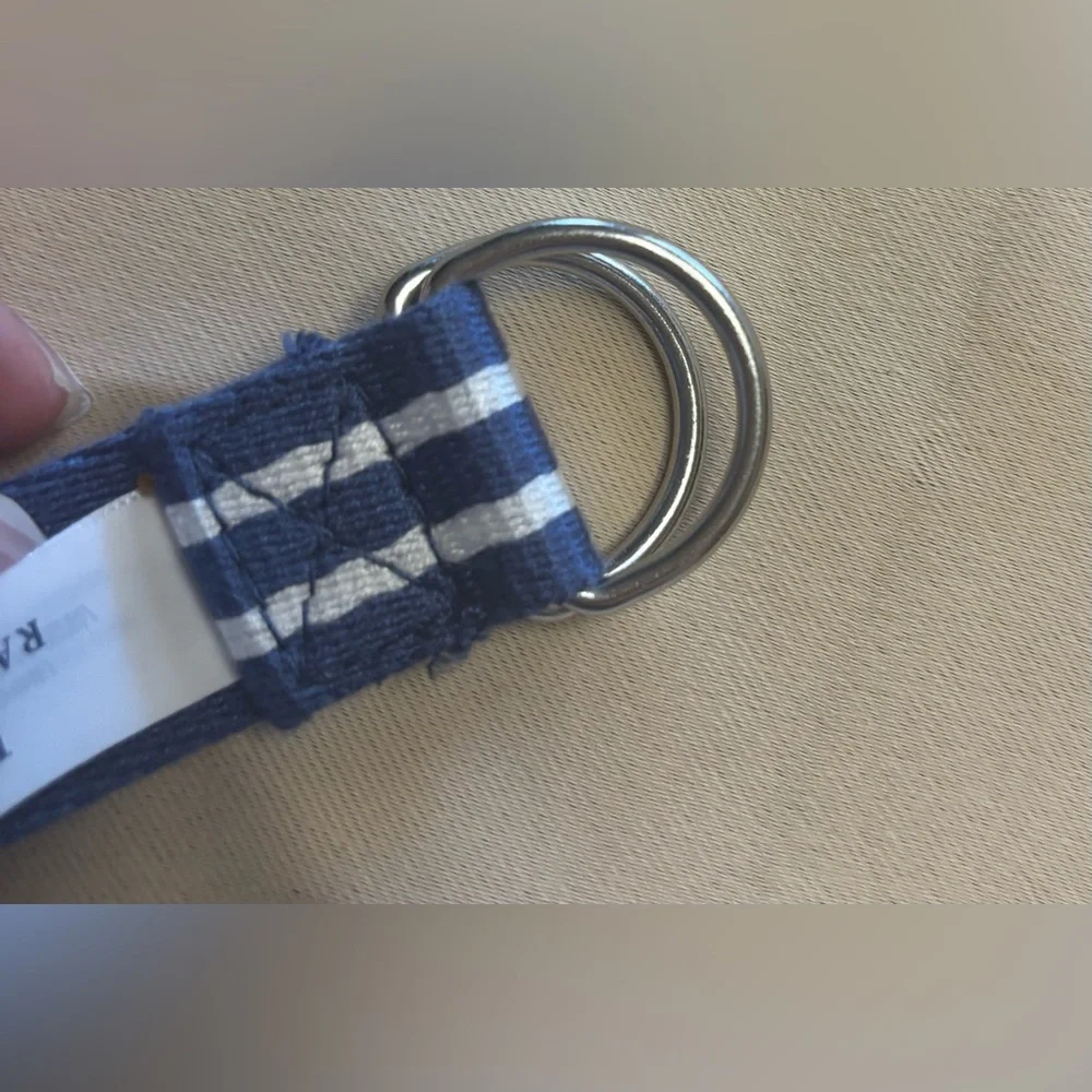 POLO Ralph Lauren Belt Boy Sz 7 Blue White Striped D-Ring Preppy Nautical